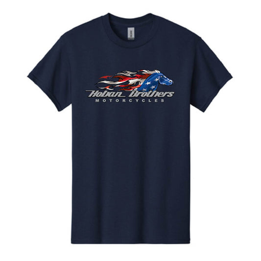 HOBAN BROTHERS FLAMIN HORSE BLUE TEE