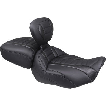 Deluxe Touring Solo Seat - w/ Backrest - Black Stitch - FLT/FLH '23-'25